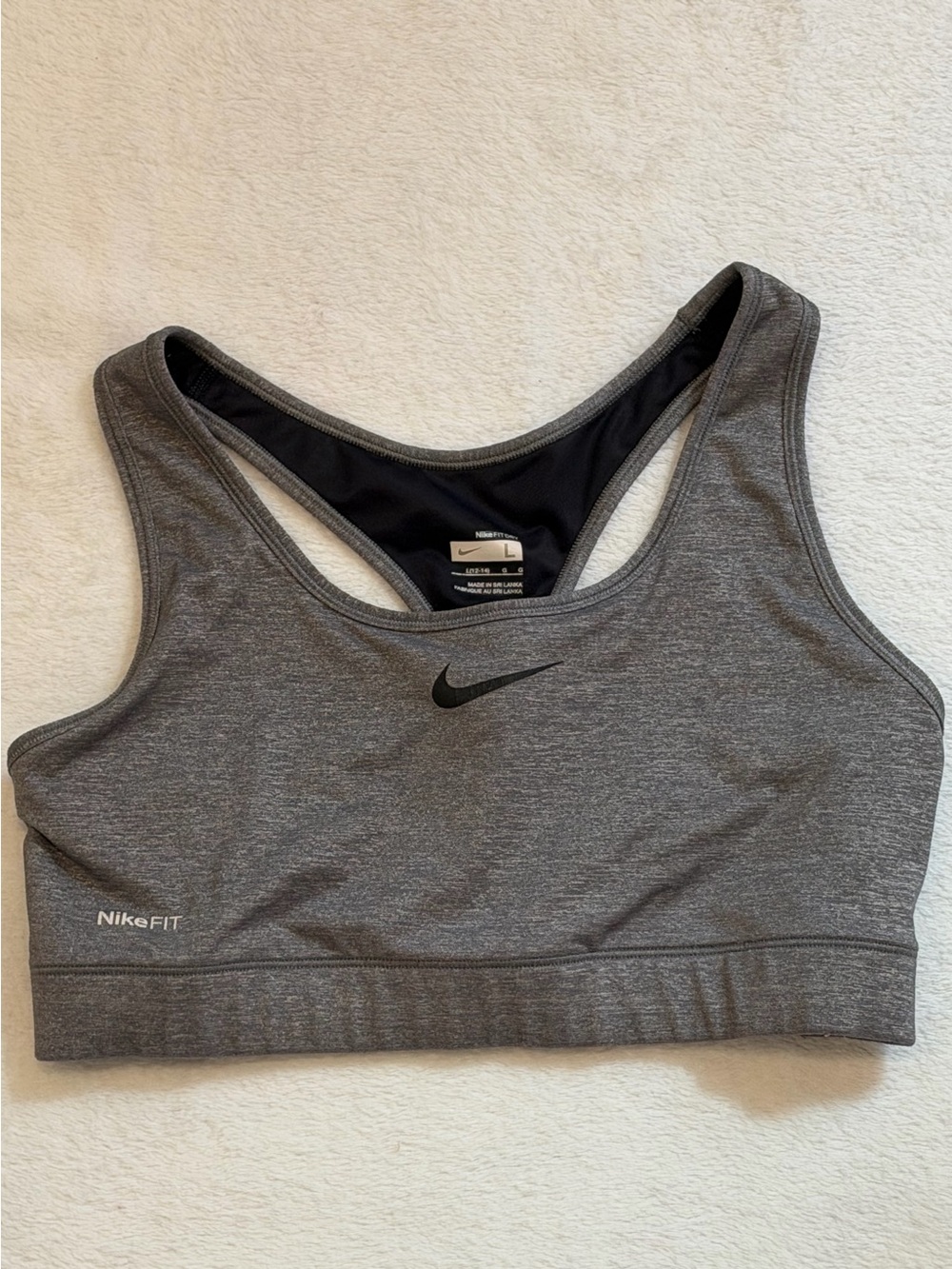 Nike FIT DRY Gray Racerback Sports Bra Size L